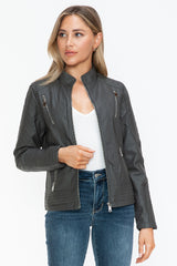 Outfit Flow - Snobbish Faux Leather Zip Up Mock Neck Jacket