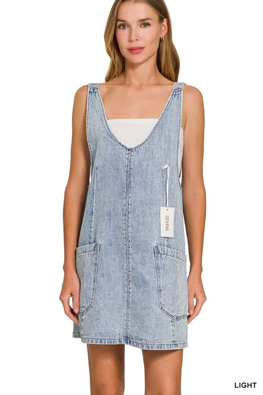 Zenana Denim Overall Mini Dress OutfitFlow