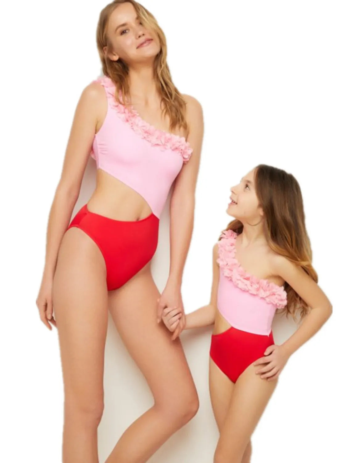 Cutout One Shoulder Contrast Parent-Child Swimwear Kid OutfitFlow