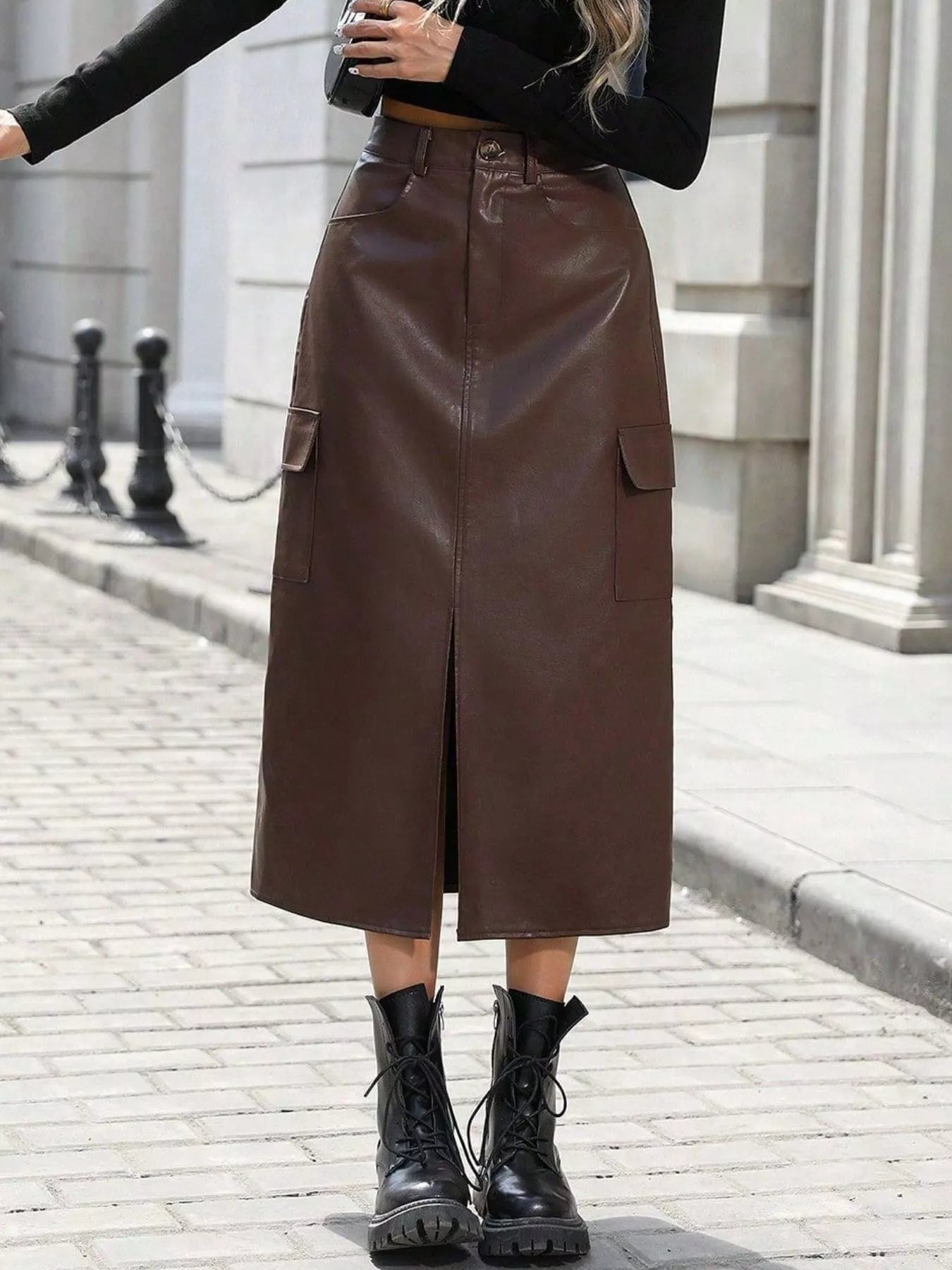 Slit Leather Cargo Skirt OutfitFlow