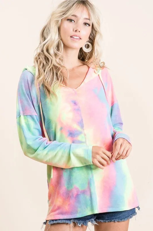 BiBi Tie Dye Terry Long Sleeve Hoodie OutfitFlow