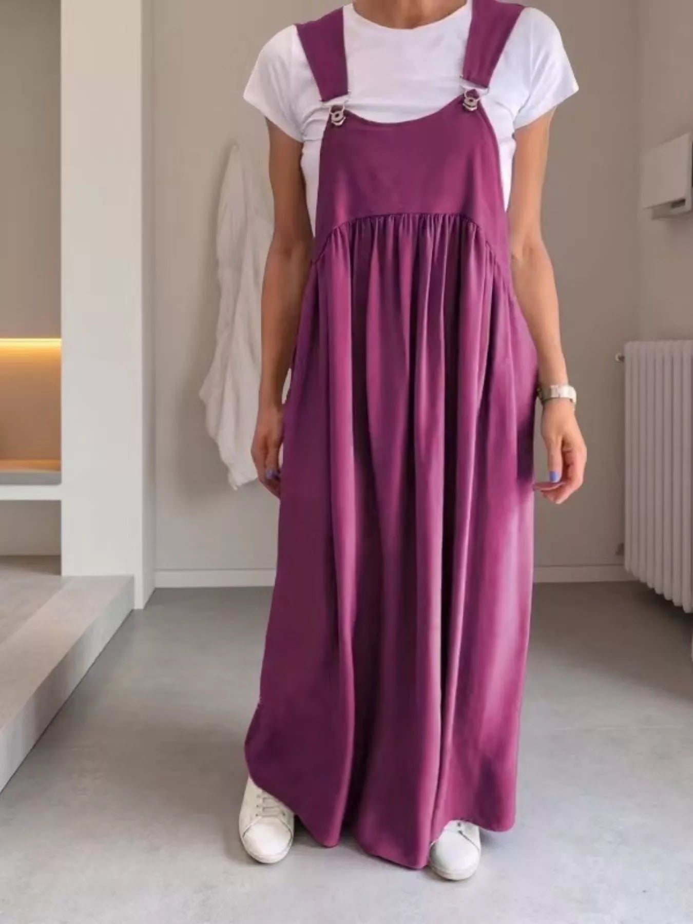 Full Size Ruched Wide Strap Overall Maxi Dress Plus Size OutfitFlow
