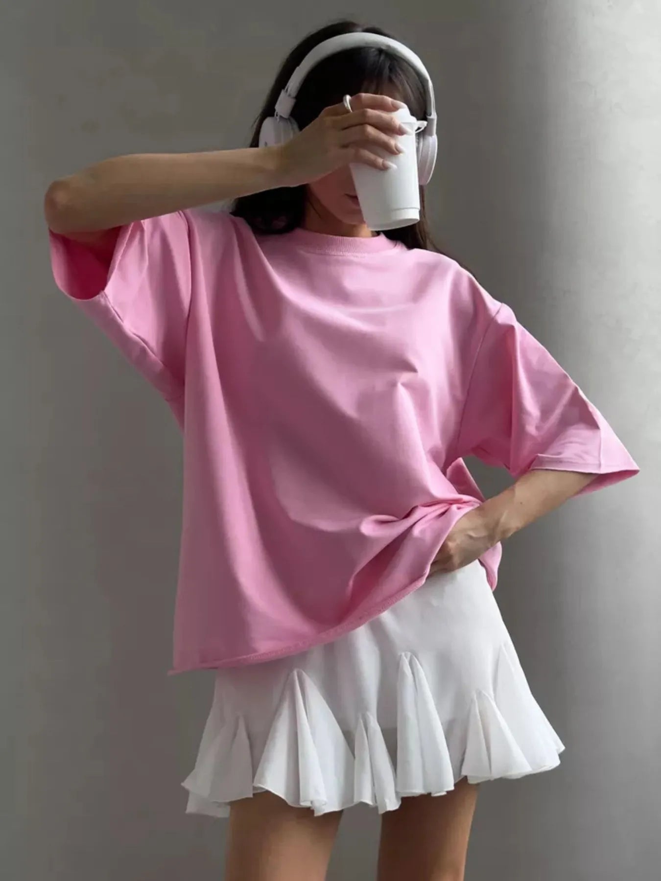 Round Neck Half Sleeve Oversized T-Shirt OutfitFlow