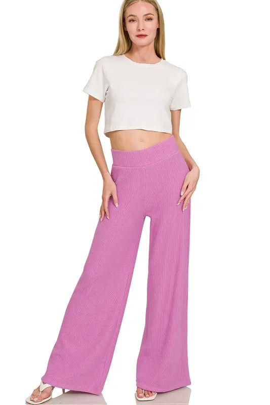 Zenana Rolled Sleeve Top and Pants Sweater Set OutfitFlow