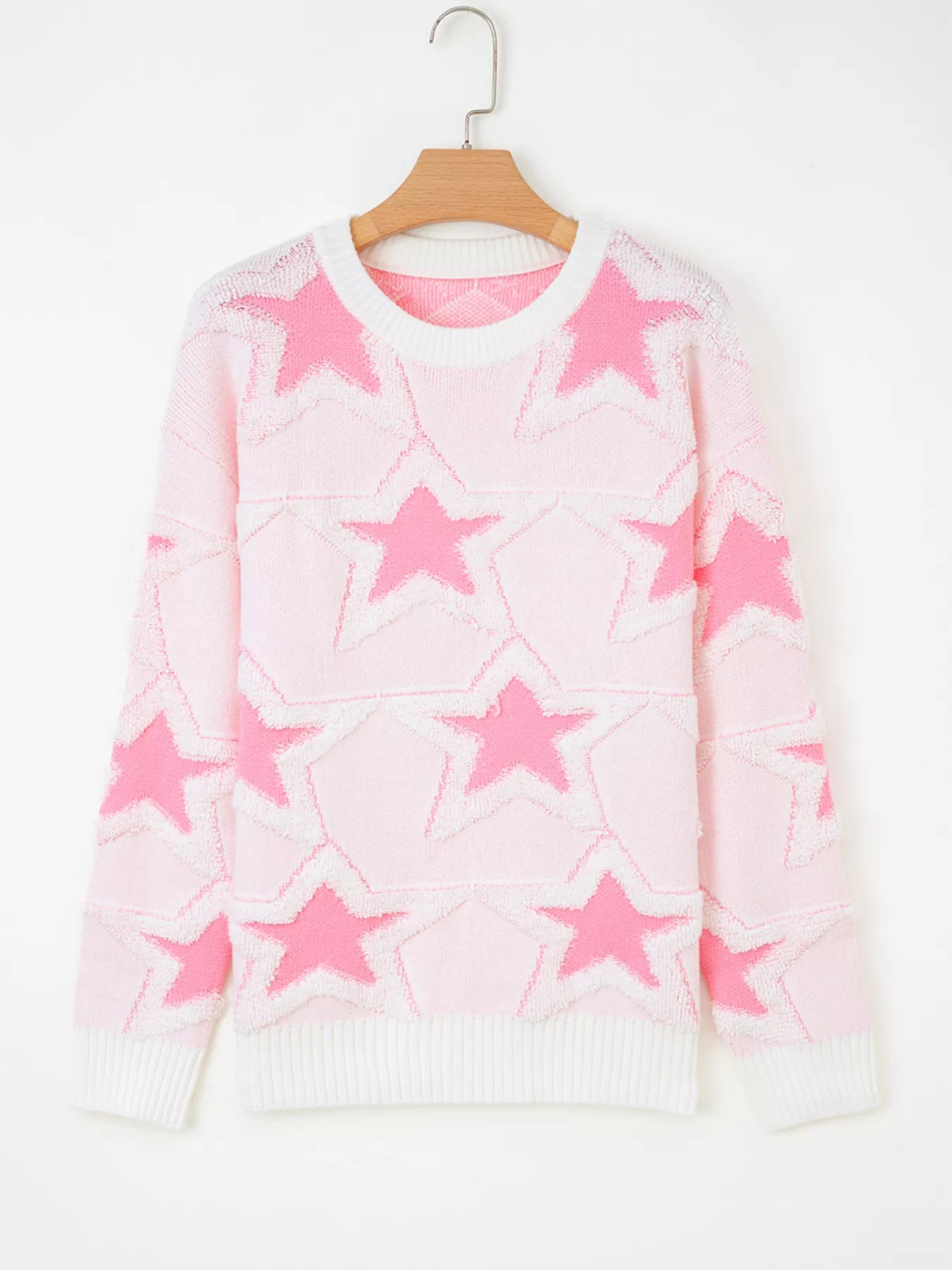Oversized Star Pattern Ribbed Edge Drop Shoulder Sweater OutfitFlow