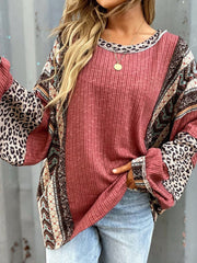 Outfit Flow - Leopard Round Neck Long Sleeve Sweatshirt