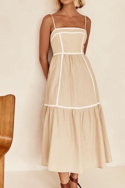 Contrast Trim Square Neck Midi Cami Dress OutfitFlow