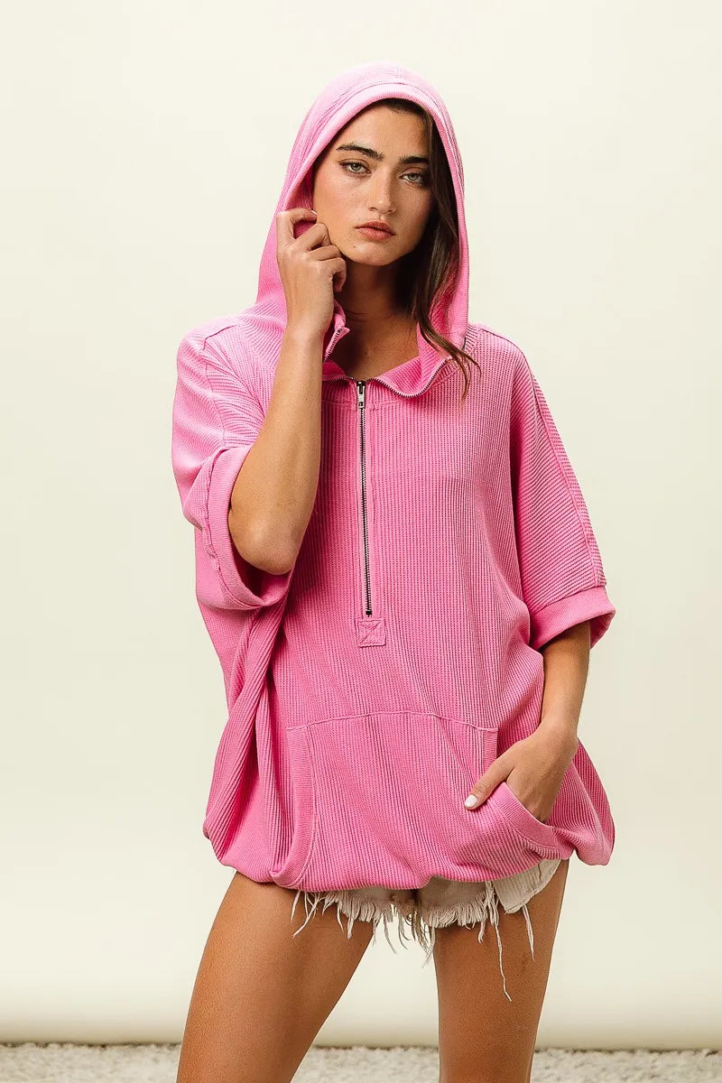 BiBi Vintage Washed Waffle Thermal Hoodie OutfitFlow