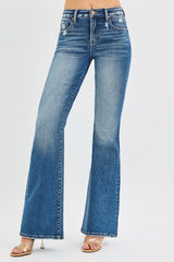 RISEN Full Size Tummy Control High Rise Flare Jeans Plus Size DARK Trendsi
