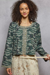 POL Camouflage Print Long Sleeve Top OLIVE CAMO OutfitFlow