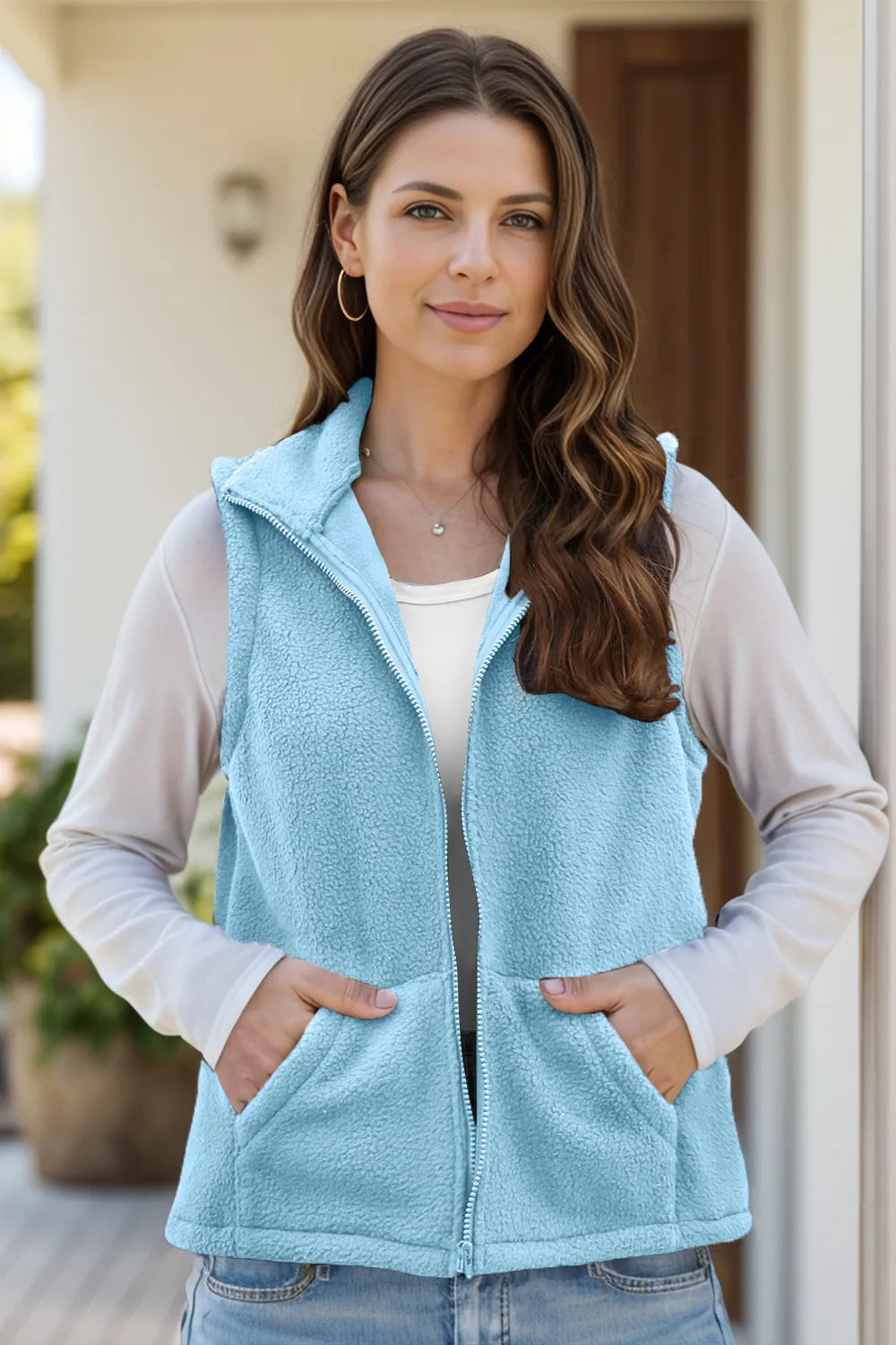Zip Up Vest Coat with Pockets Trendsi