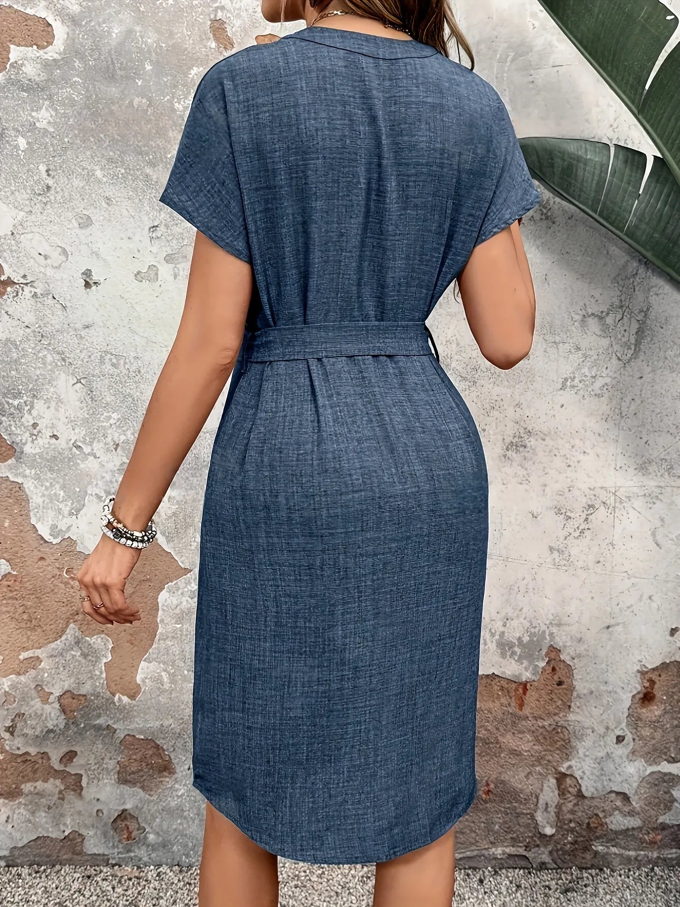 Textured Notched Tie-Waist Dress OutfitFlow