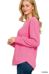 Zenana Full Size Raised Rib Round Neck Long Sleeve Top Plus Size OutfitFlow
