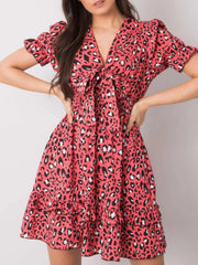 Leopard Print Tie Front Short Sleeve Mini Dress OutfitFlow
