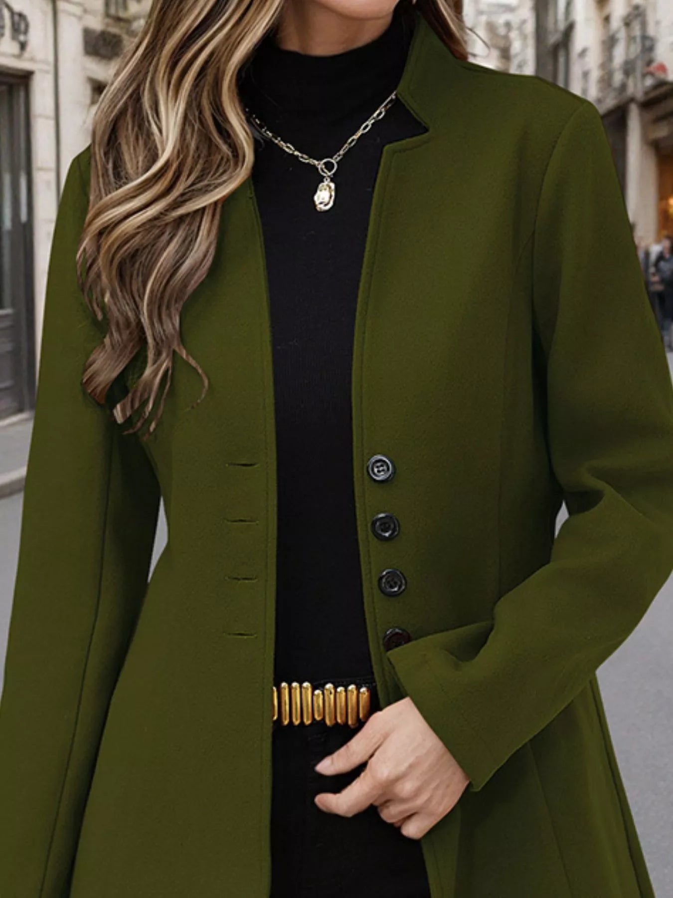 Button Up Long Sleeve Coat Trendsi