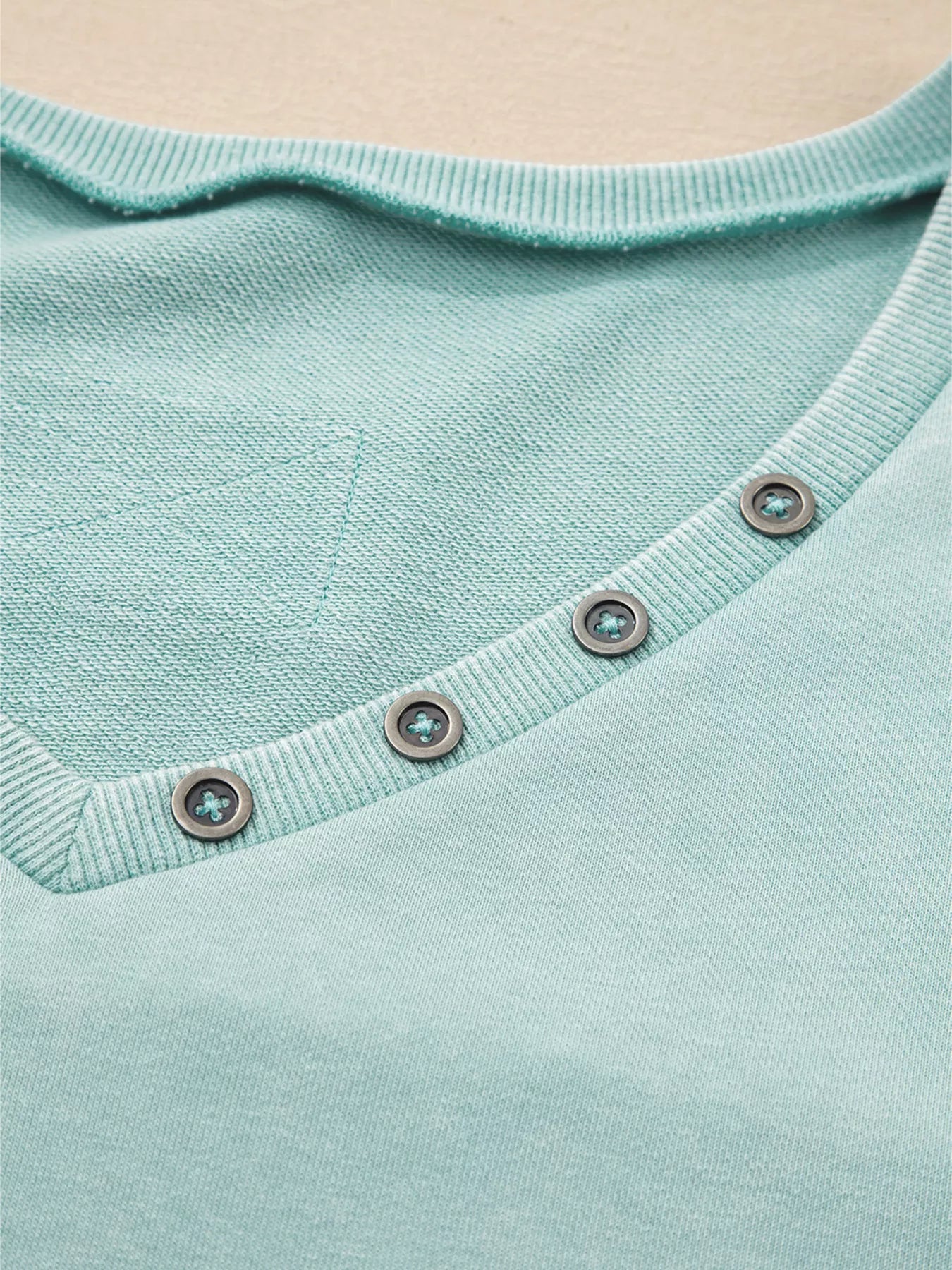 Mineral Wash Exposed Seam Buttoned V Neck Top OutfitFlow