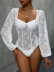 Perfee Backless Lace Long Sleeve Bodysuit