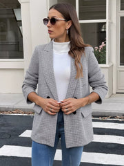 Houndstooth Patterned Double-Breasted Blazer OutfitFlow