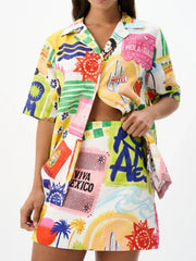 Printed Button Up Shirt and Skirt Set Multicolor OutfitFlow