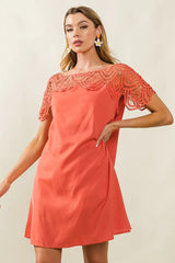 BiBi Crochet Lace Yoke Detailed Wrinkled Dress OutfitFlow