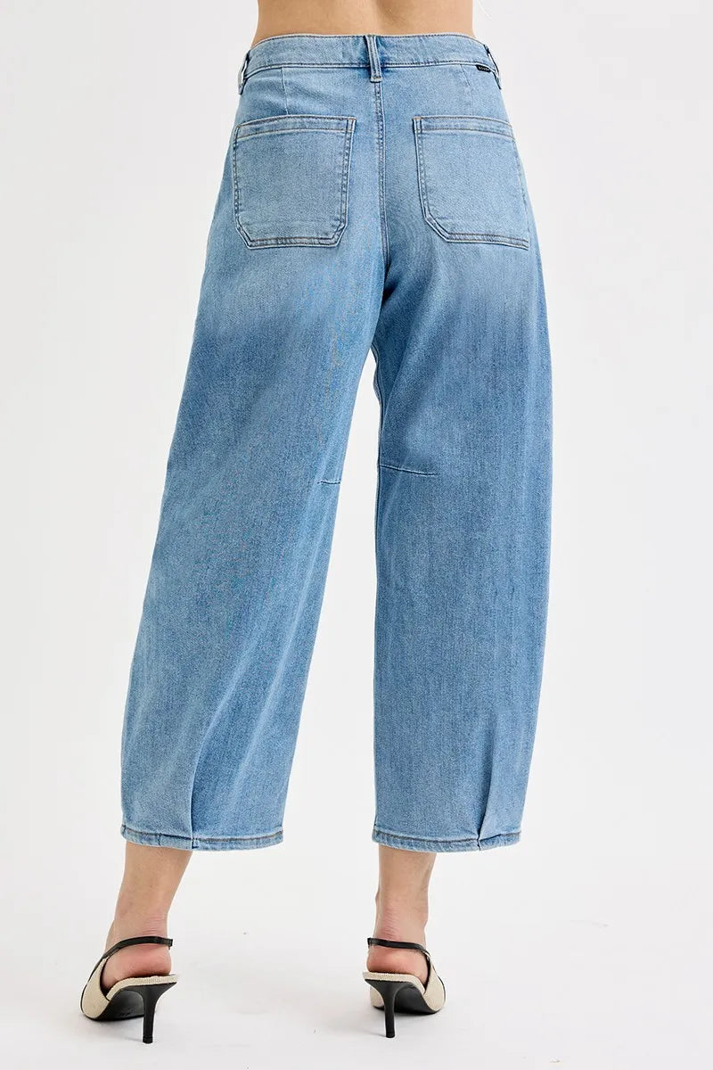 RISEN Full Size Mid Rise Fit Crop Wide Volume Leg Jeans Plus Size OutfitFlow