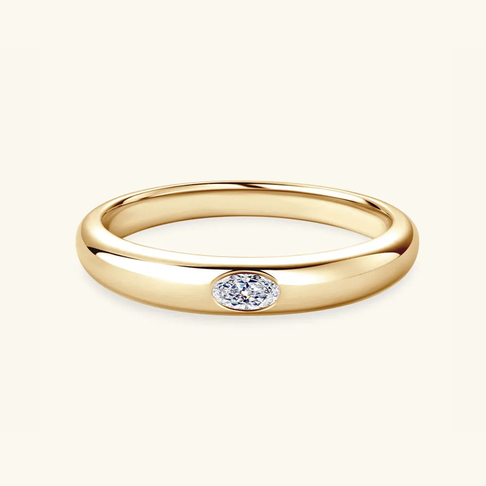 925 Sterling Silver Inlaid Moissanite Ring Gold Oval Drill OutfitFlow