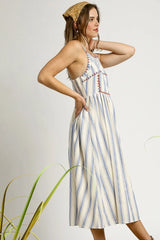Umgee Striped Colorful Embroidered Trim Cami Dress OutfitFlow