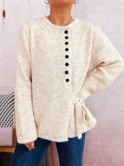 Button-Front Side-Tie Sweater OutfitFlow
