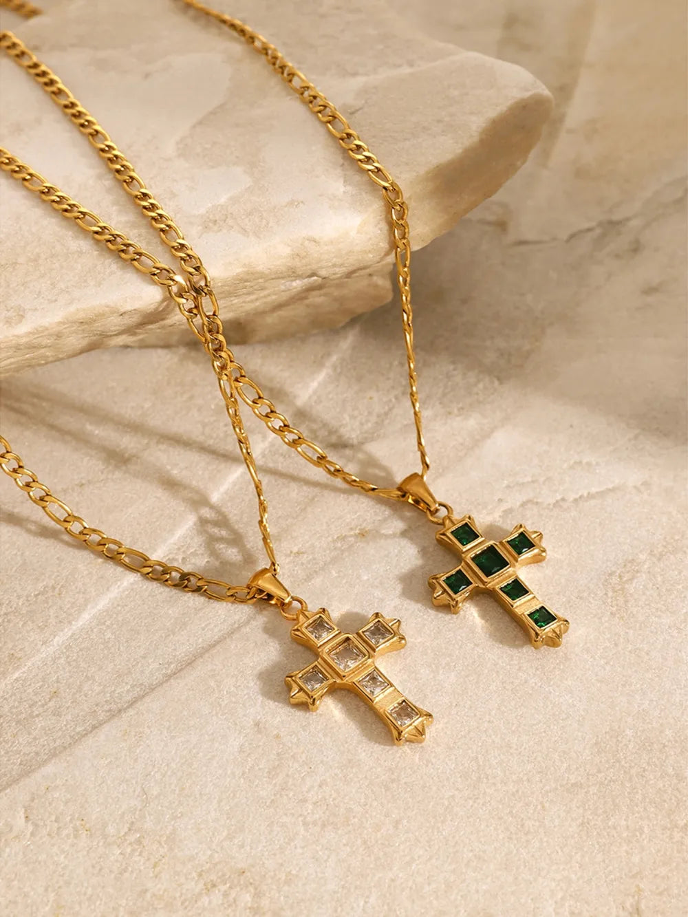 Stainless Steel Zircon Cross Pendant Necklace OutfitFlow