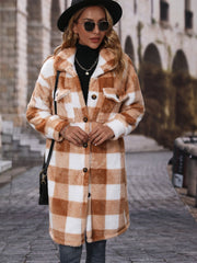 Plaid Collared Neck Button Down Coat Trendsi