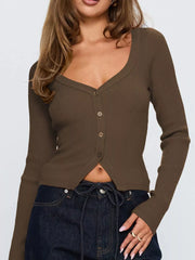 Ribbed Knit Button-Down Cardigan Trendsi