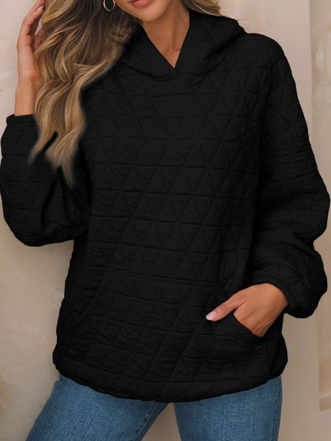 Outfit Flow - Textured Long Sleeve Hoodie with Pockets