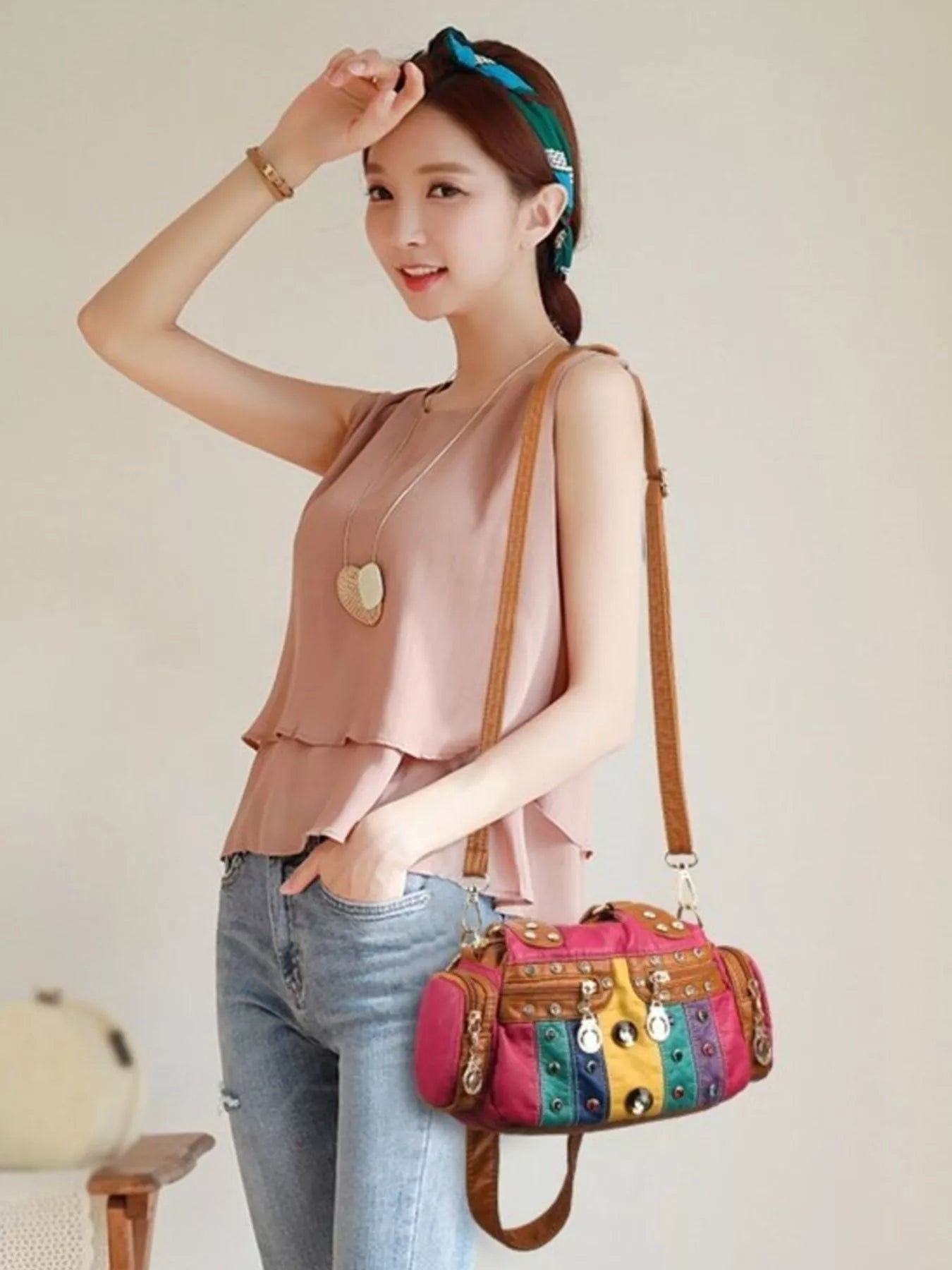 Rivet Decor Multifunctional Crossbody Bag Color onesize OutfitFlow