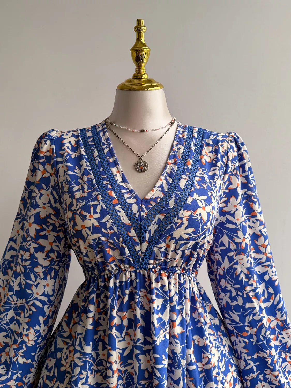 Plus Size Floral Print V-Neck Long Sleeve Maxi Dress Trendsi