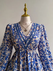 Plus Size Floral Print V-Neck Long Sleeve Maxi Dress Trendsi