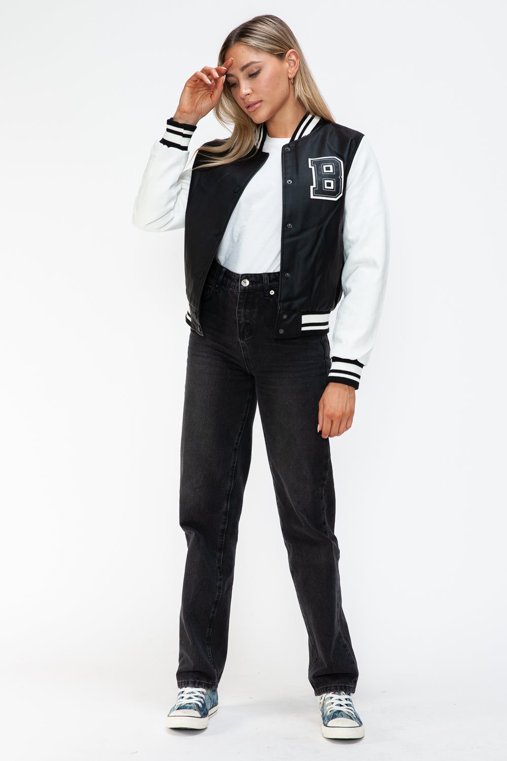 Outfit Flow - Love Me Now PU Leather Contrast Snap Down Bomber Jacket