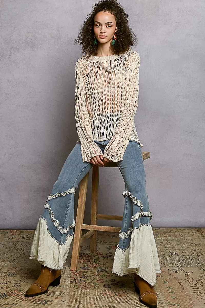 POL Openwork Round Neck Knit Cover Up OutfitFlow