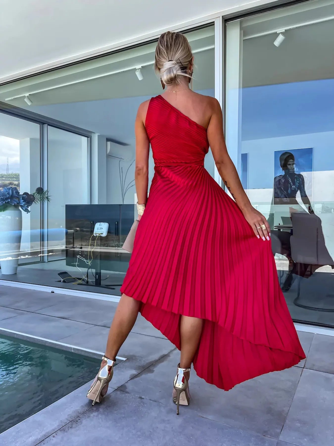 Full Size Single Shoulder Pleated Midi Dress Plus Size OutfitFlow