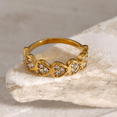 Stainless Steel Inlaid Zircon Heart Ring OutfitFlow