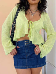 Ruffled Hem Tie-Front Cropped Cardigan OutfitFlow