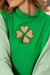 BiBi Ft Color Block Clover Cut Out Puff Sleeves Top OutfitFlow