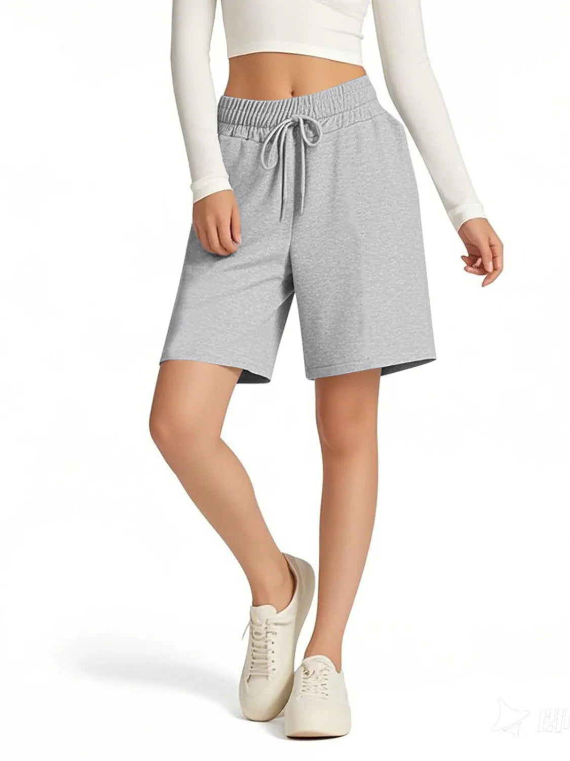Drawstring Shorts with Pockets Light Gray OutfitFlow