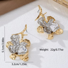Stainless Steel Flower Statement Drop Earrings OutfitFlow
