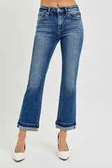 RISEN Mid Rise Ankle Straight Cuffed Jeans OutfitFlow