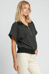 Outfit Flow - Umgee Striped Half Zip Short Sleeve Sweatshirt