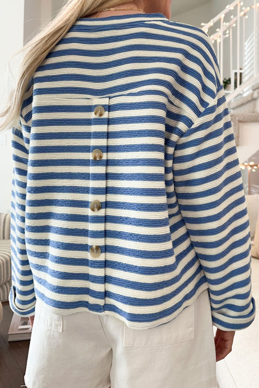 Stripe Chest Pocket Notched Top OutfitFlow