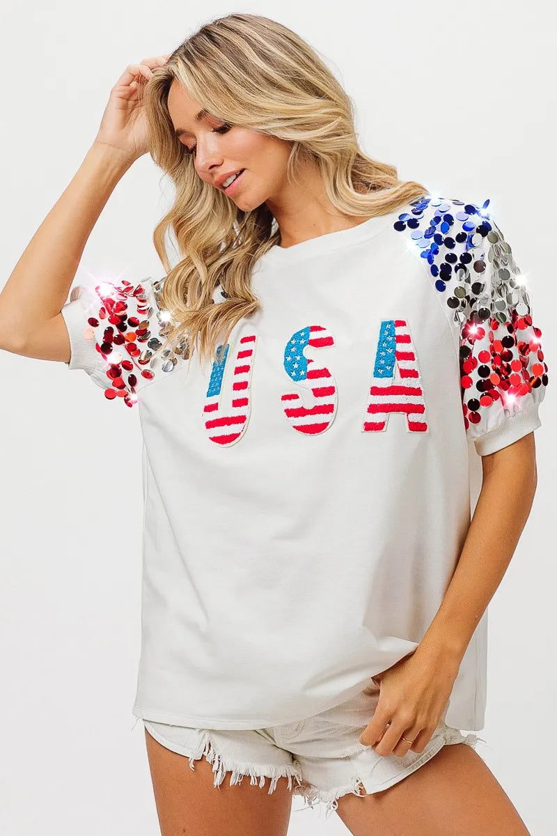 BiBi American Flag Theme Sequin Top OutfitFlow