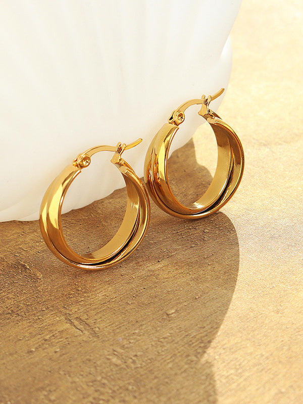 18K Gold-Plated Titanium Steel Huggie Earrings OutfitFlow