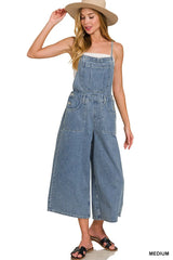 Zenana Denim Medium Washed Wide Leg Overalls MEDIUM Trendsi