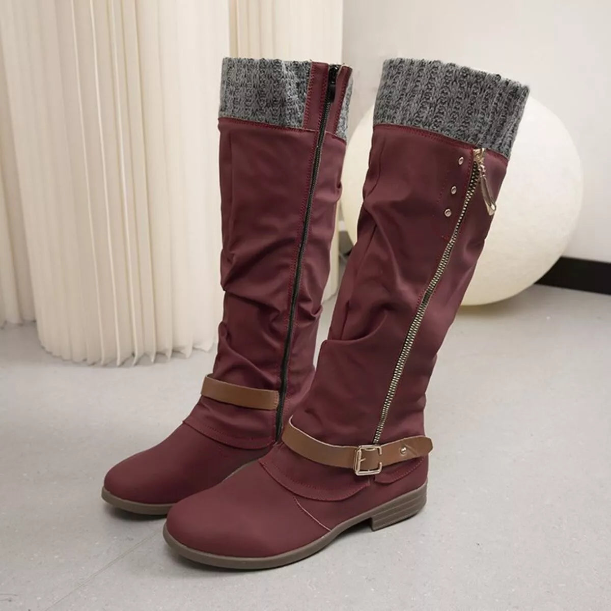 Knee High Slouch Boots with Knit Cuff OutfitFlow